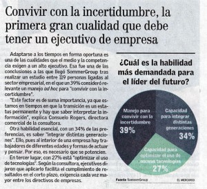 “Convivir con la incertidumbre, la primera gran cualidad que debe tener un ejecutivo de empresa”, Economía y Negocios, el Mercurio, 11/05/14